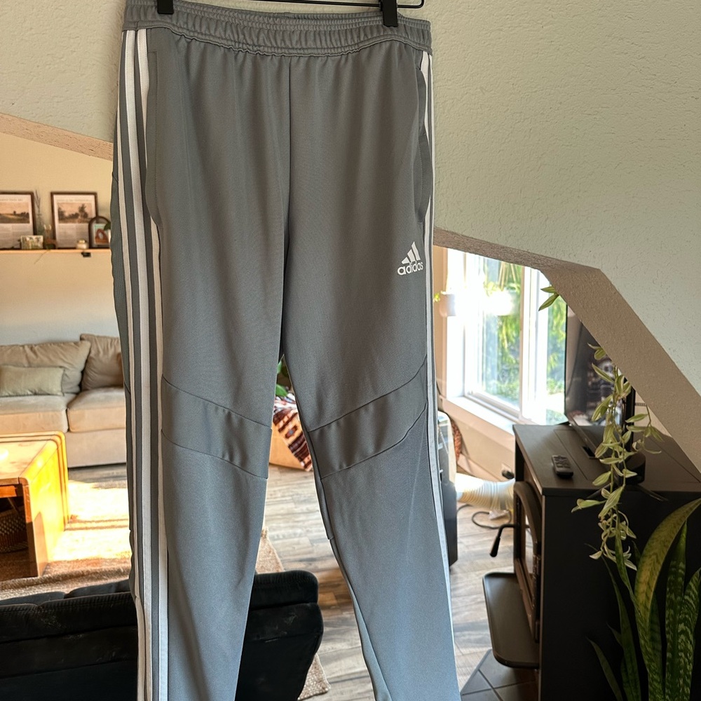 Adidas Gray Track Pants with White Accents